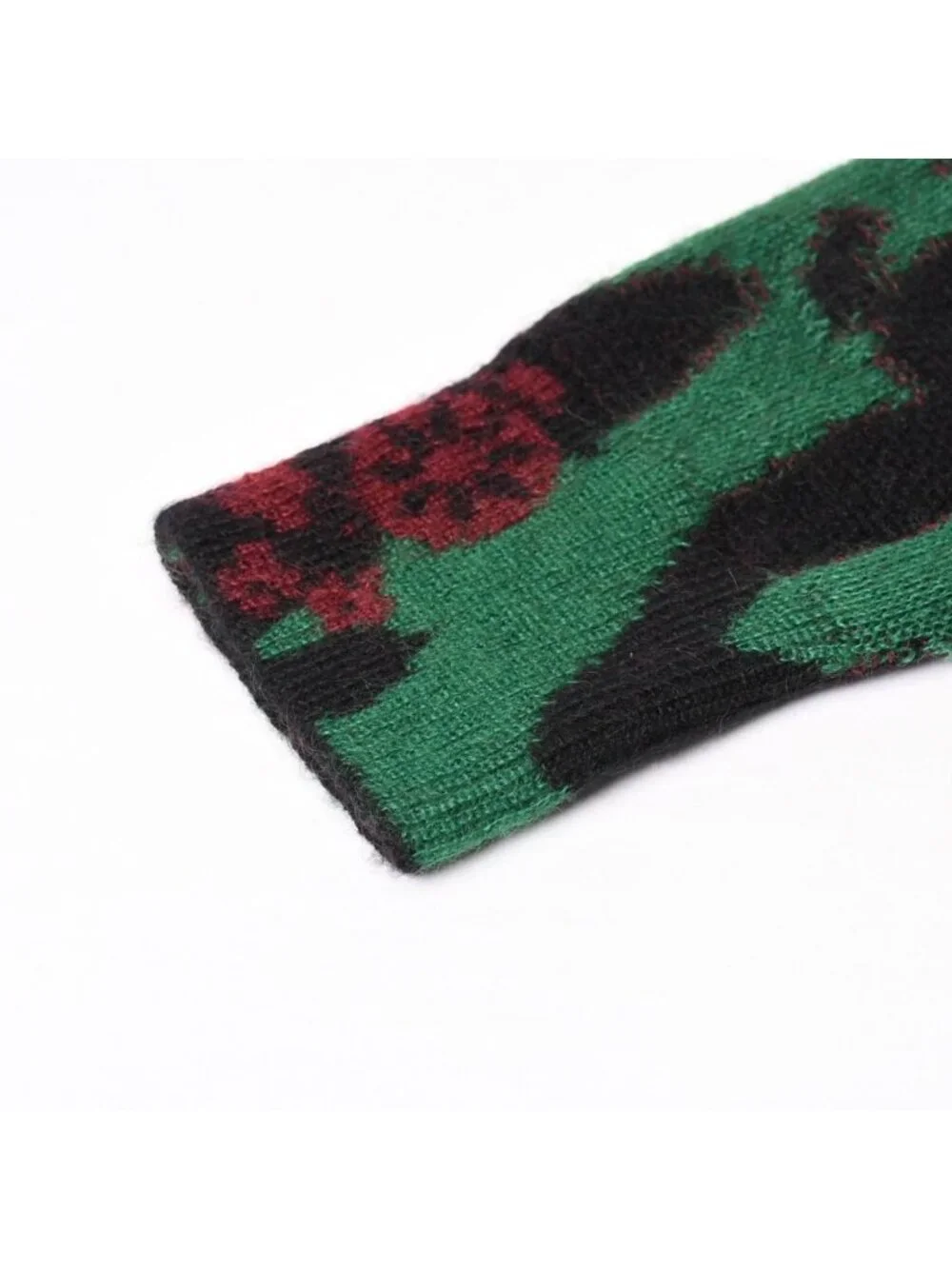 Chanel Knit Sweater CC Logo Leopard Green Cashmere Mohair Wool 4 34